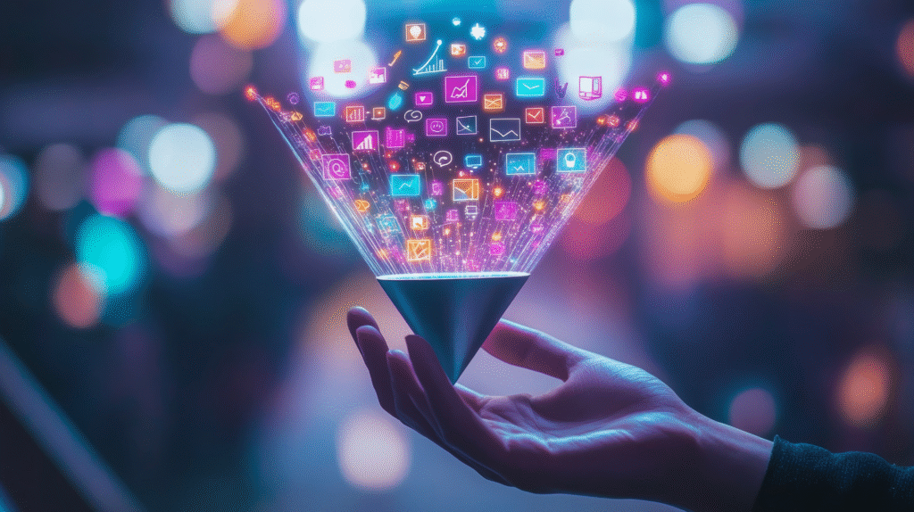 Imagem de uma mão segurando um funil